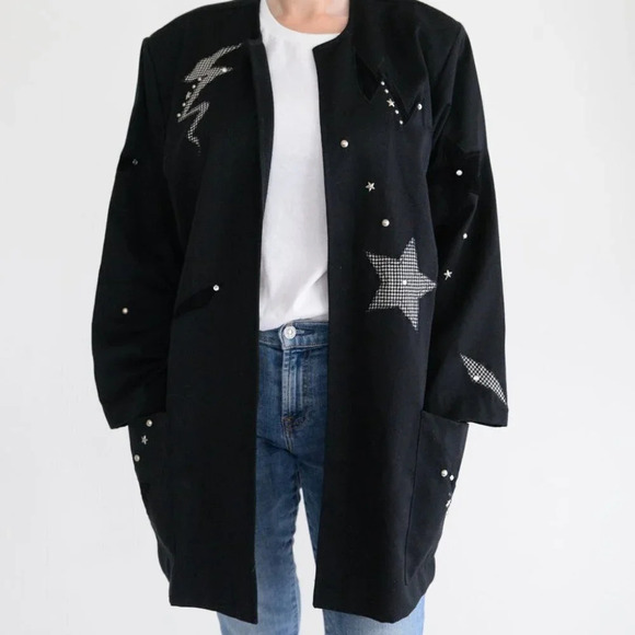 Vintage Eric Ryan Black "Stars & Bolt" Design Open Face Blazer - Picture 1 of 13